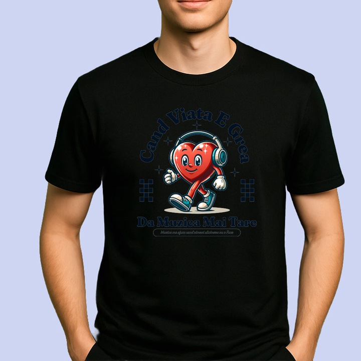 Tricou Cand Viata E grea da muzica tare, Barbat, 100% bumbac, Cri-Flo, Culoare Negru, Marime L