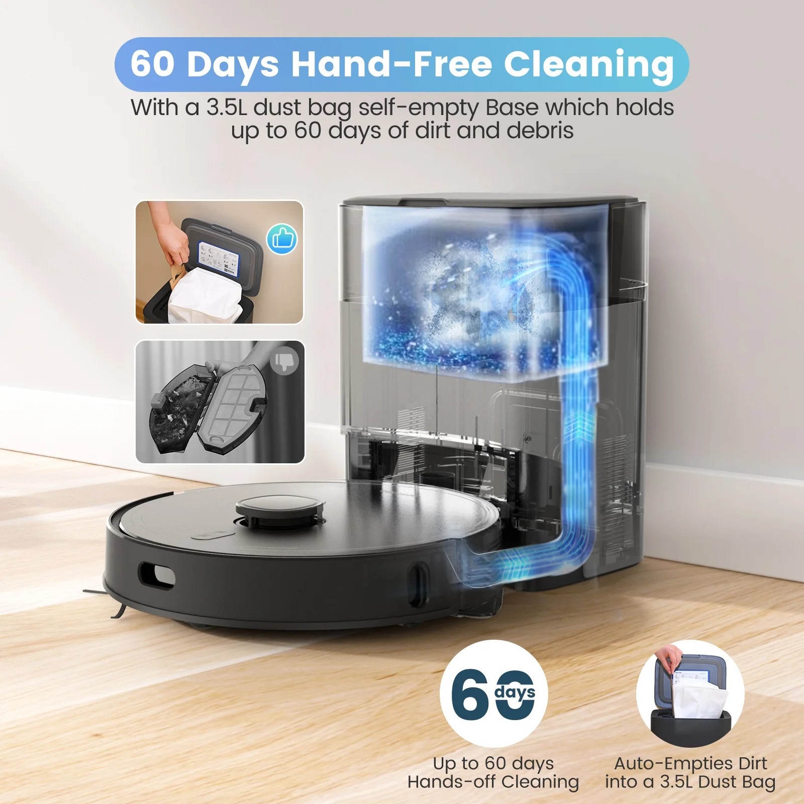 AIRROBO TBT30+ Aspirator Robot – Auto-Golire, Reincarcare Automata, Aspirare Umeda si Uscata pentru Curatenie in Gospodarie