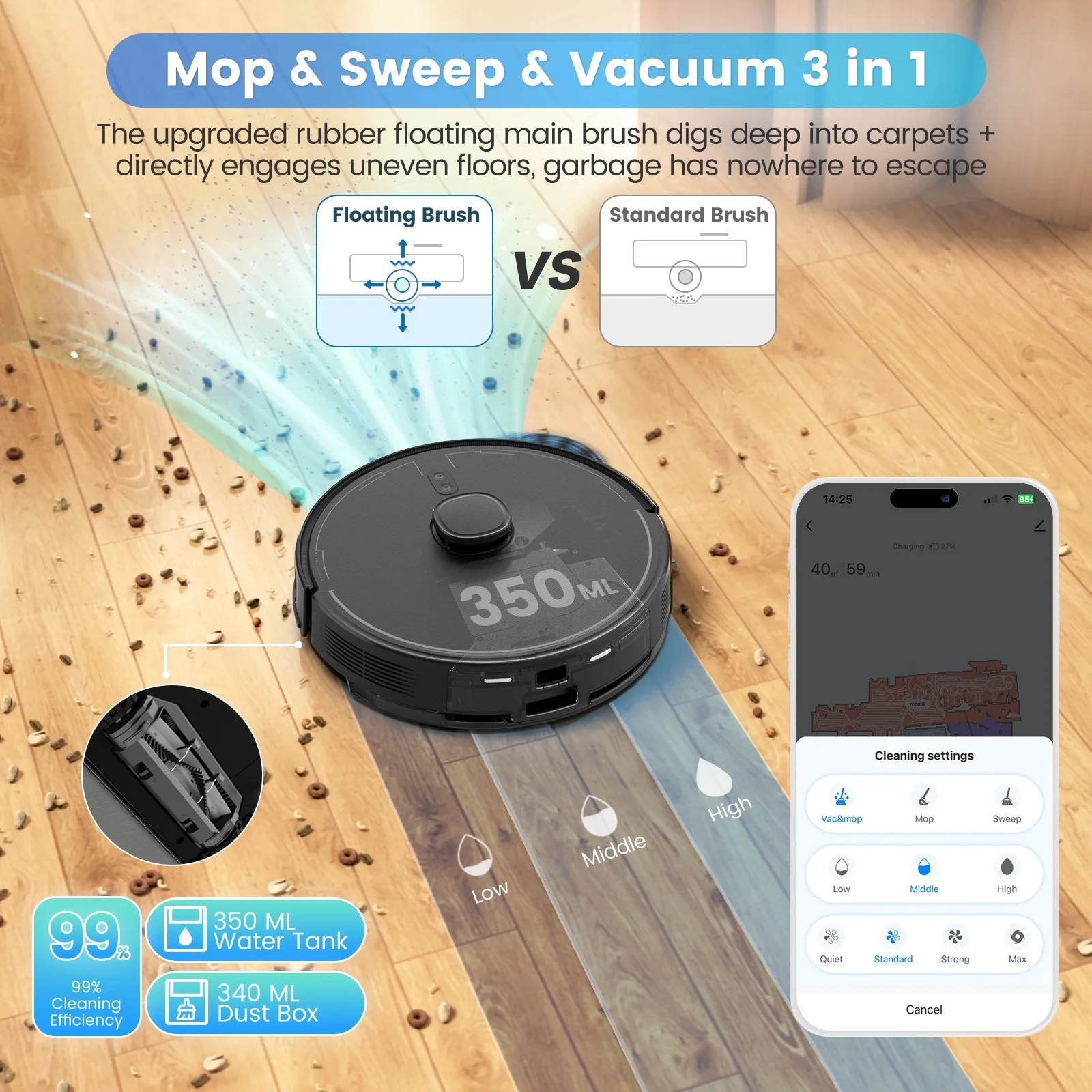 AIRROBO TBT30+ Aspirator Robot – Auto-Golire, Reincarcare Automata, Aspirare Umeda si Uscata pentru Curatenie in Gospodarie