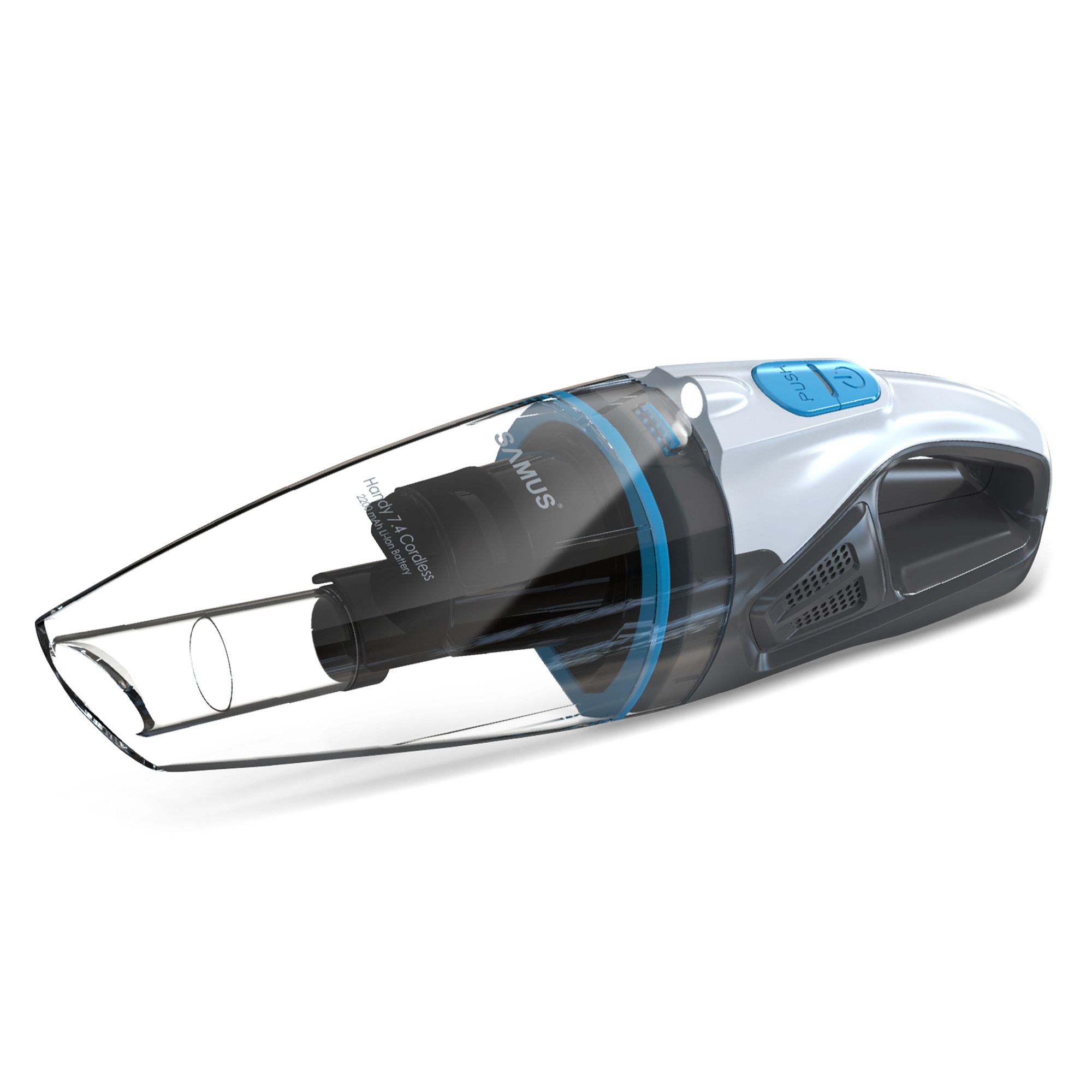 Aspirator de mana Samus Handy 7.4 Cordless, Putere 50W, Putere aspirare 5 Kpa, Aspirare umeda si uscata, Acumulator Li-Ion 7.4 V 2200 mAh, Timp de operare 20 min, Recipient 500 ml