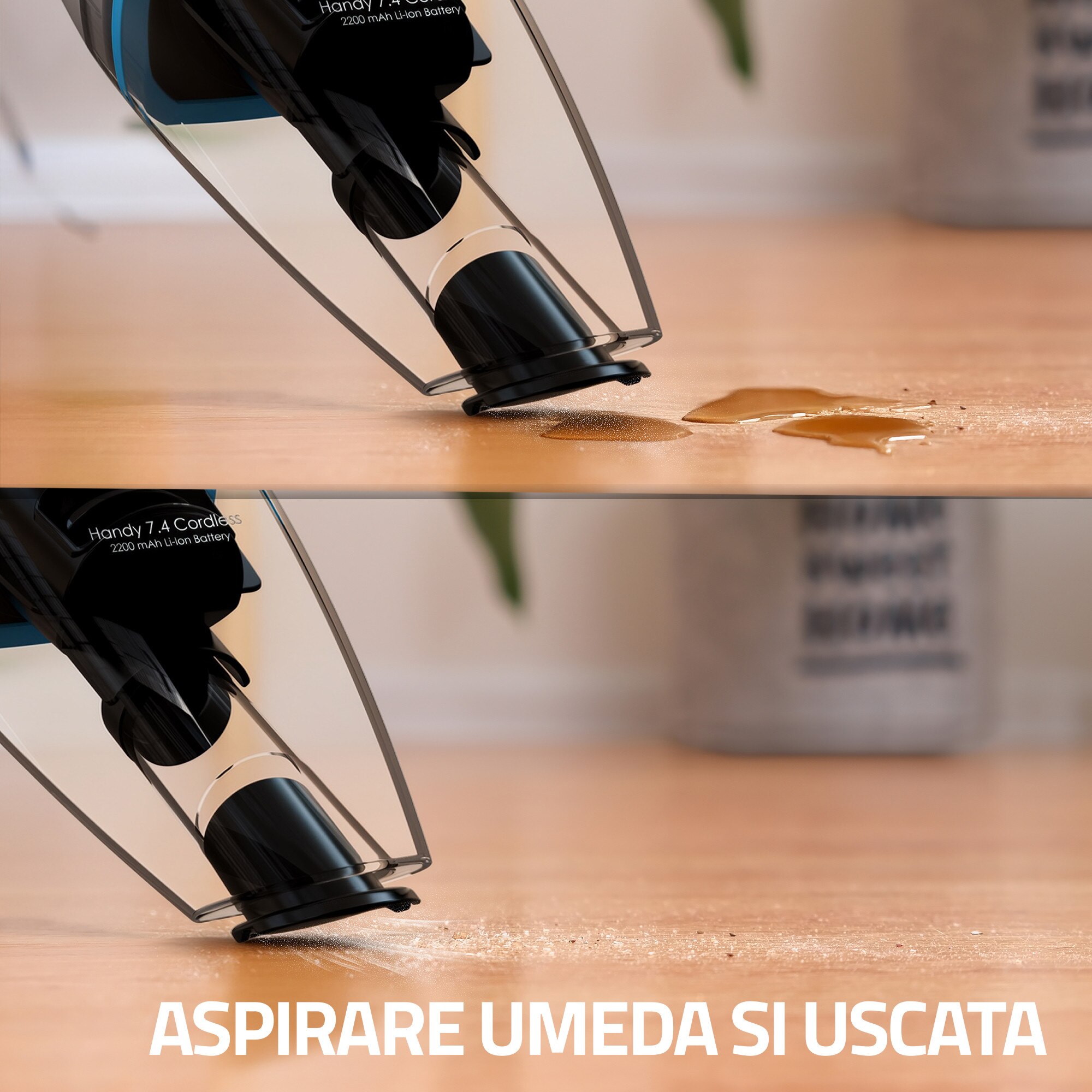 Aspirator de mana Samus Handy 7.4 Cordless, Putere 50W, Putere aspirare 5 Kpa, Aspirare umeda si uscata, Acumulator Li-Ion 7.4 V 2200 mAh, Timp de operare 20 min, Recipient 500 ml