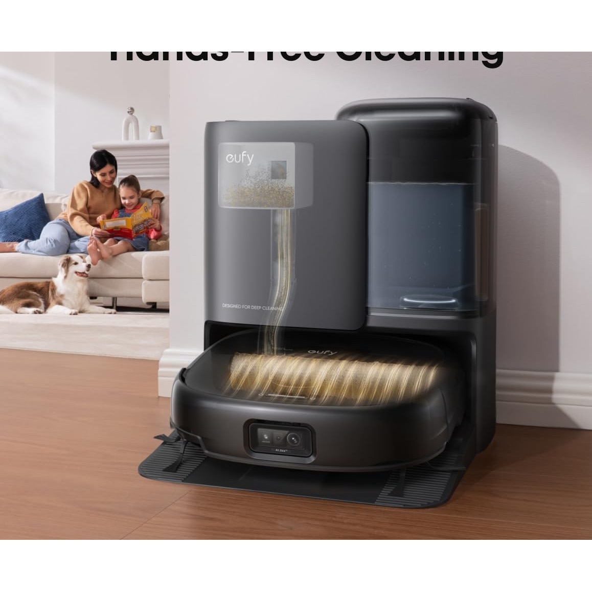 Aspirator robot eufy E25 Omni cu mop, sistem 20,000 Pa, sistem HydroJet, statie All-in-one, Sac de praf de 3L, Rezervor de apa de 2.5L, AI, Control prin aplicatie, Negru