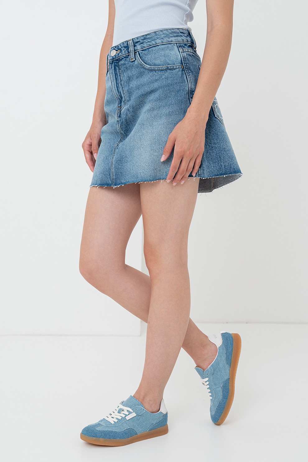 Gina Tricot, Fusta mini din denim, Albastru melange, 38