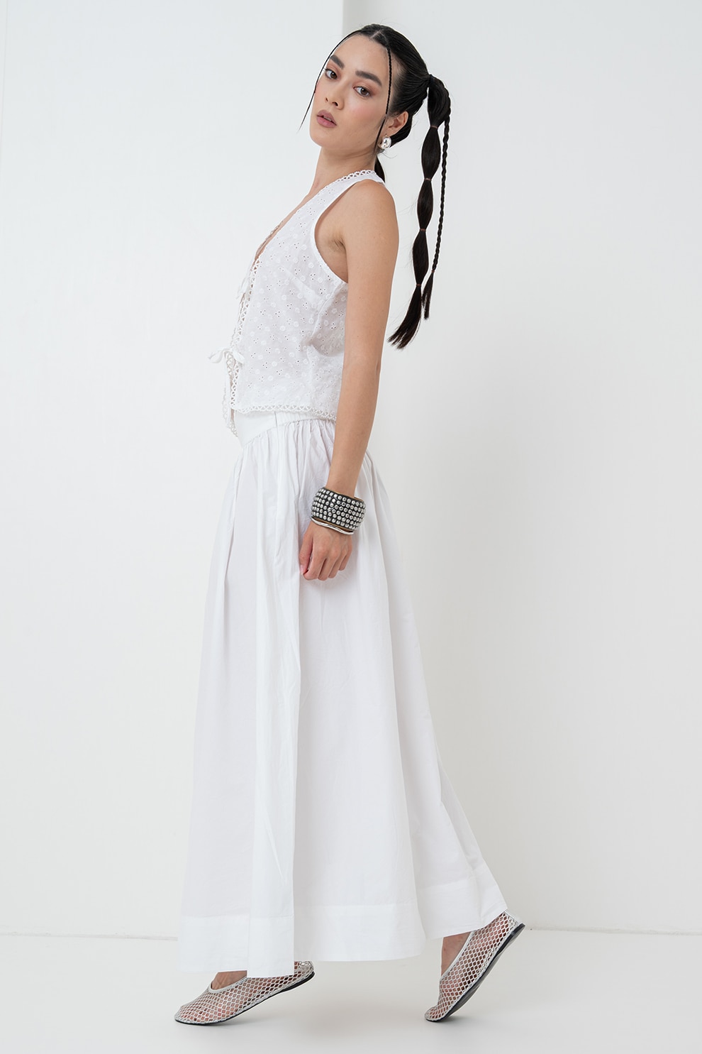 Gina Tricot, Fusta midi cu slit lateral, Alb, M
