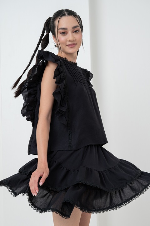 Gina Tricot, Bluza lejera cu maneci scurte cu volane, Negru