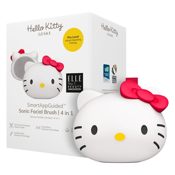Четка за лице Geske X Hello Kitty Sonic, 4 в 1, нежно почистване, розова
