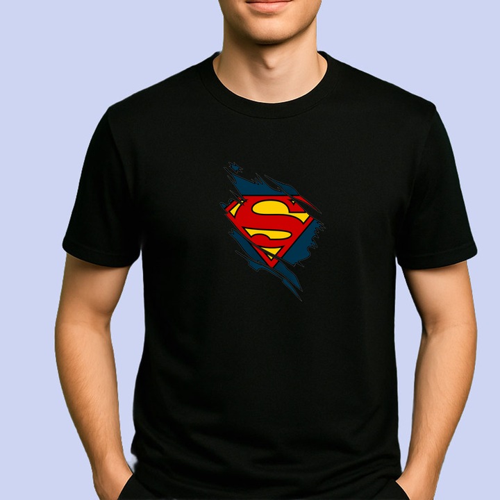 Tricou Superman Street, Barbat, 100% bumbac, Cri-Flo, Culoare Negru, Marime M