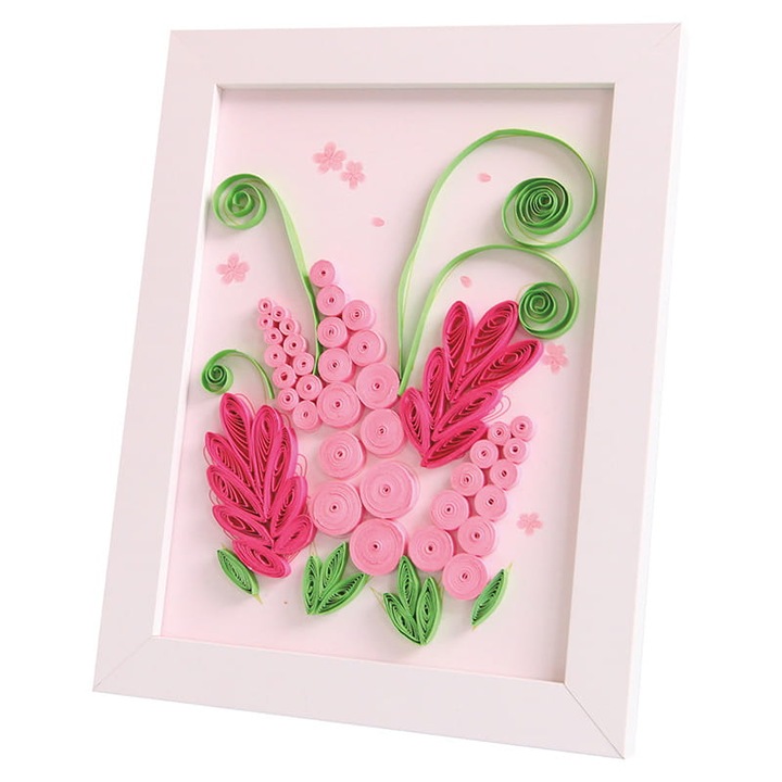 Set Quilling Habarri, Dimineata de Primavara, kit complet de artizanat, tematica florala, culori proaspete, antrenament excelent pentru atentie, hobby creativ