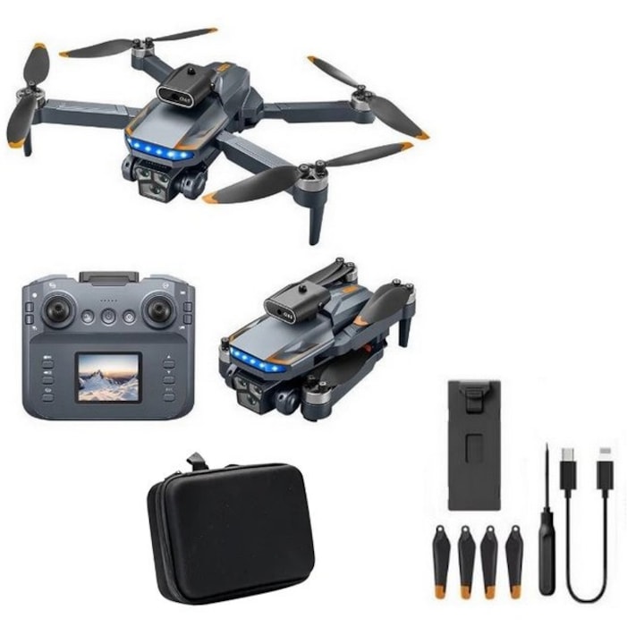 Drona SkyTechs® Tankfly P18 cu 3 camere frontale 8K controller RC cu display integrat pozitionare flux optic WIFI FPV evitarea obstacolelor motorul brushless fara perii 1x bateria 1800 Mah