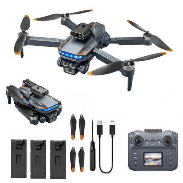 Drona SkyTechs® Tankfly P18 rulare 360° control cu singur clic telecomanda cu display integrat 3 camere frontale 8K WIFI evitarea obstacolelor motorul brushless fara perii 3x baterii 1800 Mah