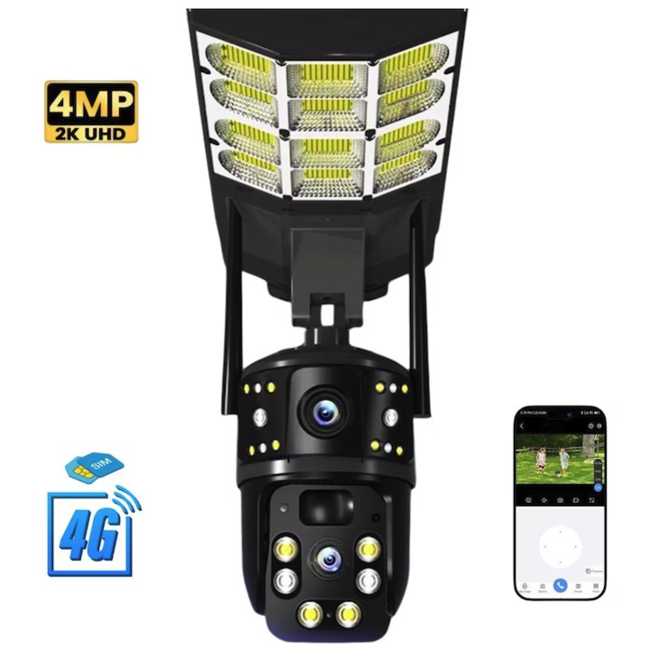 Соларна улична лампа JRH, v380 с камера, 4G свързаност, Smart PTZ и двупосочен гласов домофон