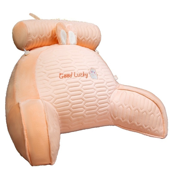 Perna Multifunctionala, Spatar pentru Pat, Protectie Lombara, Marime Medie, 60 x 40 cm, din Latex, Model Iepure, Roz