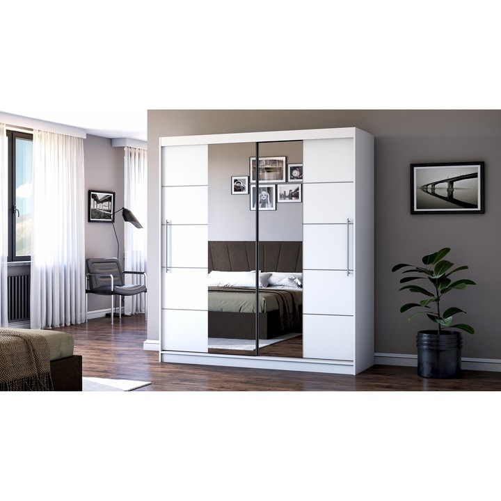 Dressing Radu cu oglinda, 180x200x61 cm, alb