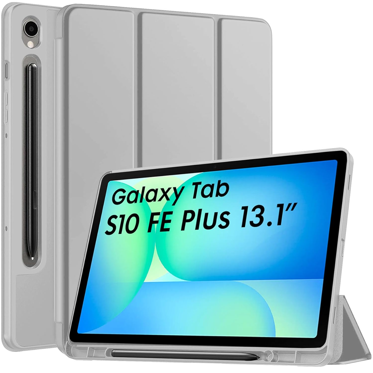 Husa pentru Samsung Galaxy Tab S10 FE+ Plus 13.1 inch Soft Shell cu functie wake-up/sleep si compartiment pentru stylus tip stand - Gri