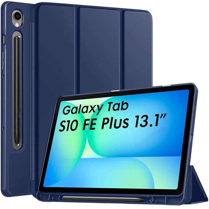 Husa pentru Samsung Galaxy Tab S10 FE+ Plus 13.1 inch Soft Shell cu functie wake-up/sleep si compartiment pentru stylus tip stand - Albastru