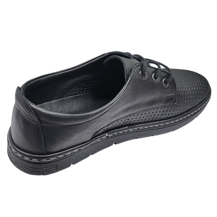 Pantofi Barbati Lati negri Din Piele Naturala Perforata, Model De Vara Confortabil Cu Talpa Cusuta Din Poliuretan, Ideal Pentru Tinute Casual Sau Office, Numar 45