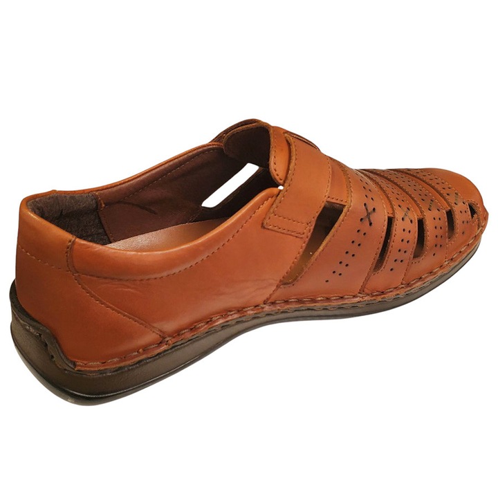 Pantofi sanda lati si largi Escarita din piele naturala, maro, Model De Vara Confortabil Cu Talpa Cusuta Din Poliuretan, Ideal Pentru Tinute Casual Sau Office, Numar 45