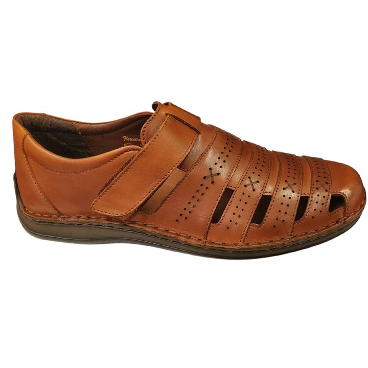 Pantofi sanda lati si largi Escarita din piele naturala, maro, Model De Vara Confortabil Cu Talpa Cusuta Din Poliuretan, Ideal Pentru Tinute Casual Sau Office, Numar 45