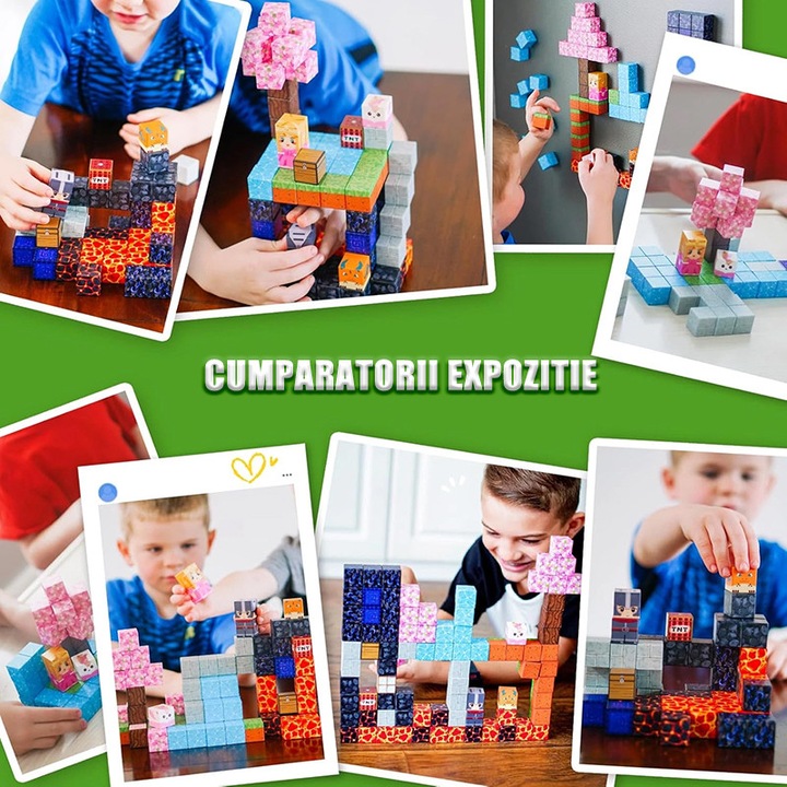 Set de blocuri de constructie magnetice cu 84 de piese, jucarie interactiva pentru copii, Fudisenn, flori de cires si lava, colorate viu, activitate senzoriala, multe posibilitati creative de constructie, pentru varste 3-8 ani, multicolor