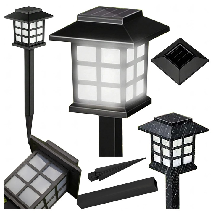 Set 2 buc Lampă Solară LED Real Garden, Design Felinar, Alb Natural, 36,5x8,6cm