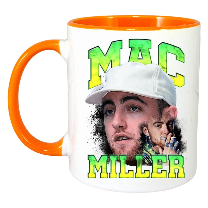 Cana Mac Miller Portret artistic, Cri-Flo, Ceramica, 330ml. Maner si interior Portocaliu