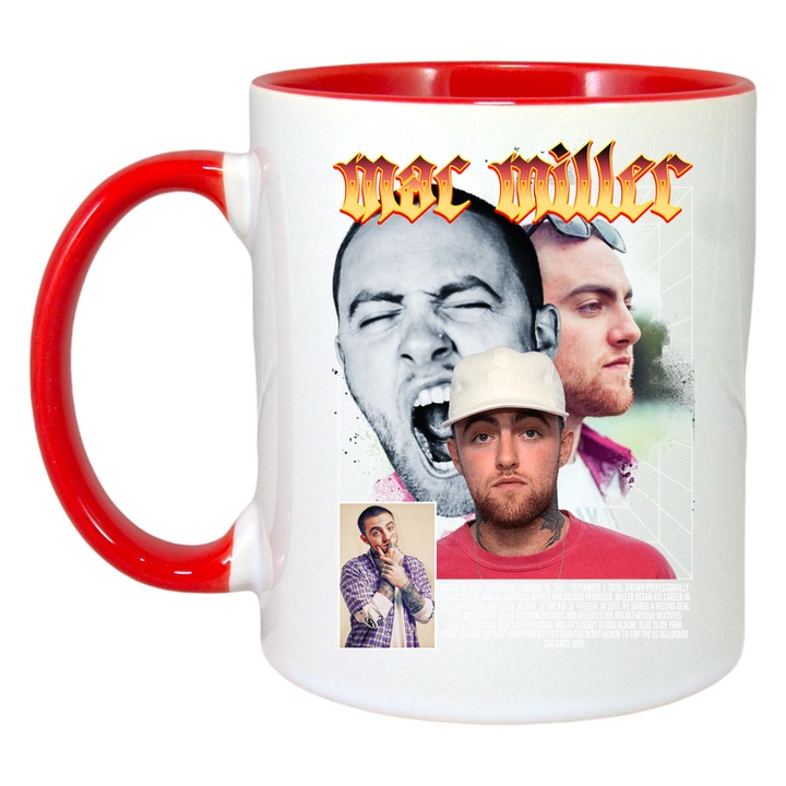Cana Mac Miller - Colaj fete alb-rosu, Cri-Flo, Ceramica, 330ml. Maner si interior Rosu