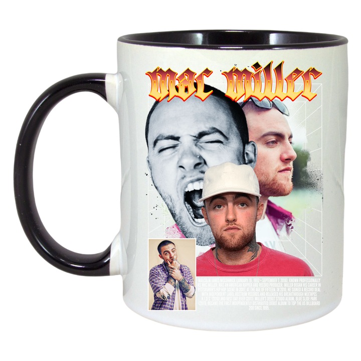 Cana Mac Miller - Colaj fete alb-rosu, Cri-Flo, Ceramica, 330ml. Maner si interior Negru
