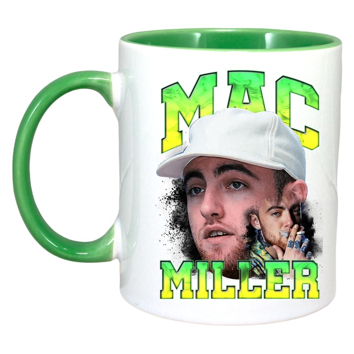 Cana Mac Miller Portret artistic, Cri-Flo, Ceramica, 330ml. Maner si interior Verde