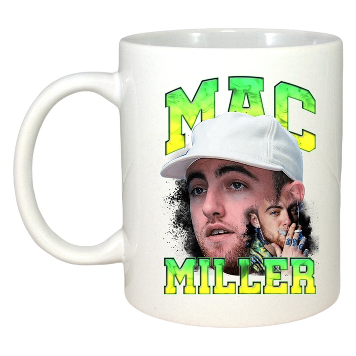 Cana Mac Miller Portret artistic, Cri-Flo, Ceramica, 330ml. Maner si interior Alb