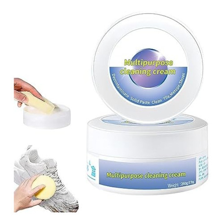 Crema de curățare multifuncțională Omelivon pentru încălțăminte albă cu burete, soluție de curățare rapidă, fără apă, 200ml