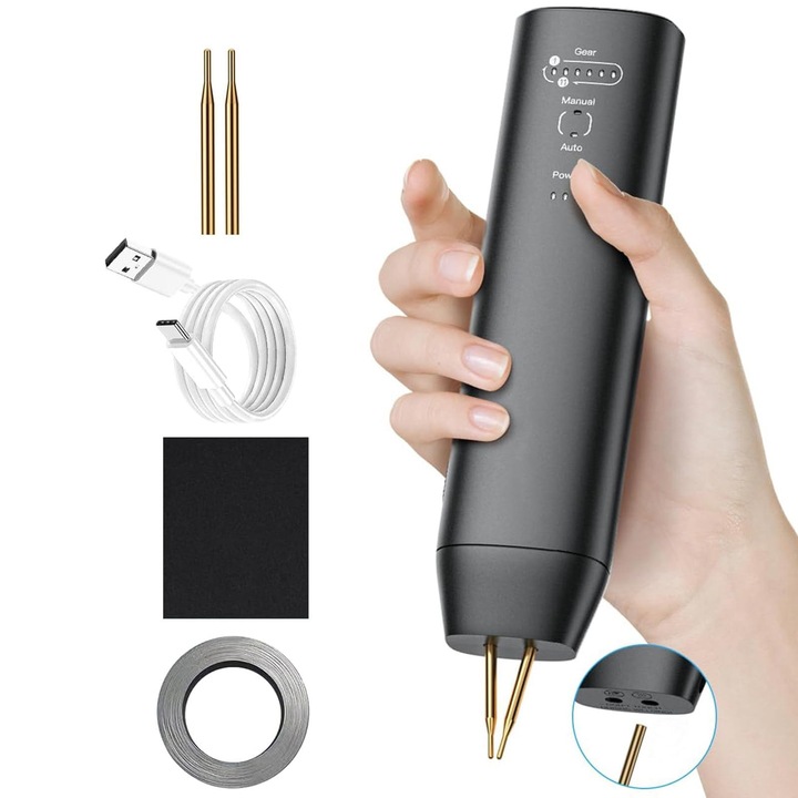 Aparat de sudura in puncte portabil, 2 in 1, 11 viteze reglabile, Indicator LED, reincarcabil, Usor de utilizat, ergonomica, pentru lipit baterii, OUYLAF, negru