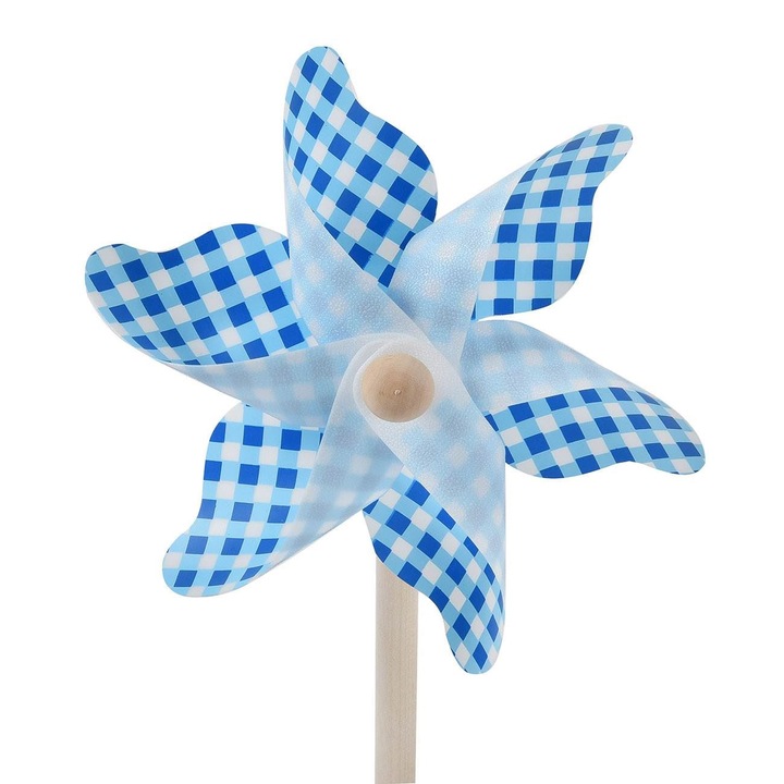 Moara de Vant Decorativa Bleu Albastra cu Carouri 30cm