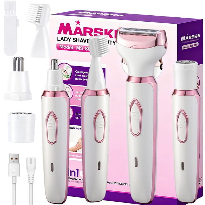 Aparat de ras electric femei 4-in-1, portabil, reincarcabil, alb