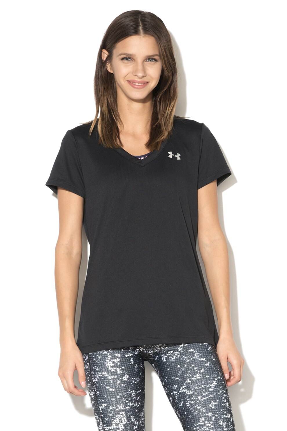 Under Armour, Tricou cu decolteu in V, pentru fitness Tech™, Negru, L