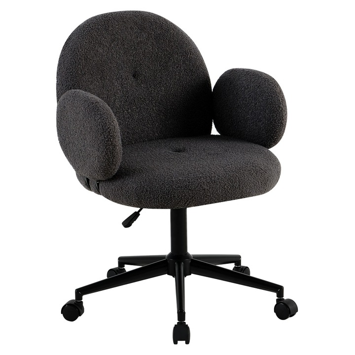 Scaun birou DacEnergy©, tapiteria din tesatura Bouclé, baza din metal cu rotite, posibilitatea de a regla inaltimea partii de sezut, cotiere, 64, 5 x 65 x 83-92 cm, gri si negru