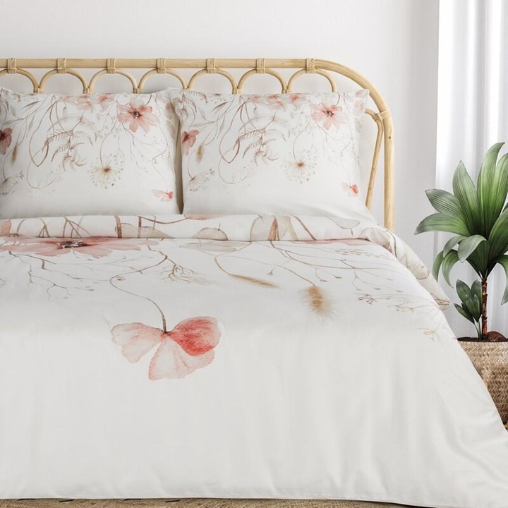 Lenjerie de pat, 220x200cm, alb, satin 100% bumbac, set