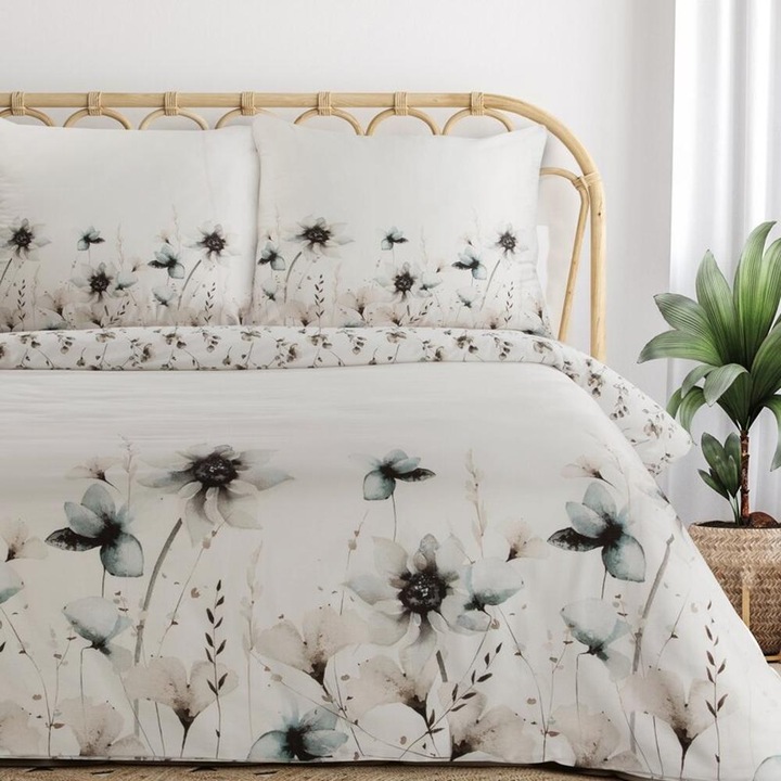 Lenjerie de pat, 140x200cm, alb, satin 100% bumbac, set