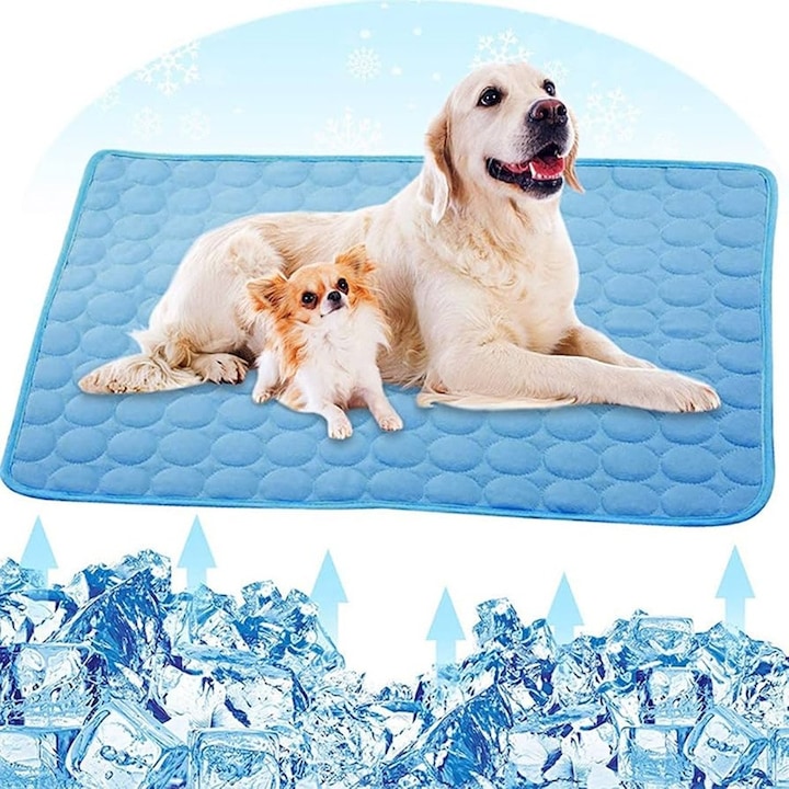 Covoras de racire pentru animale de companie, Auto-racire Gel Pad pentru caini si pisici, Impermeabil, respirabil si durabil, 70x55cm, Pat de caldura de vara, Dimensiuni mari, Disponibil in interior si in aer liber, Albastru
