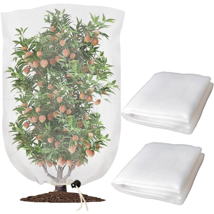 Set 2 pungi de plasa pentru gradina, 100x150cm, protectie plante, alb