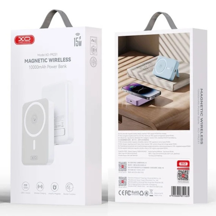 Външна батерия, безжична PowerBank 15W+PD20W, магнитна, стойка, 10000mAh, бързо зареждане