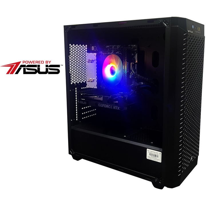Sistem Desktop PC Gaming Serioux Powered by ASUS cu procesor AMD Ryzen™ 7 5700X pana la 4.6GHz, 32GB DDR4, 1TB SSD, ASUS DUAL GeForce RTX™ 4060 Ti EVO OC Edition 16GB GDDR6, No OS, Negru