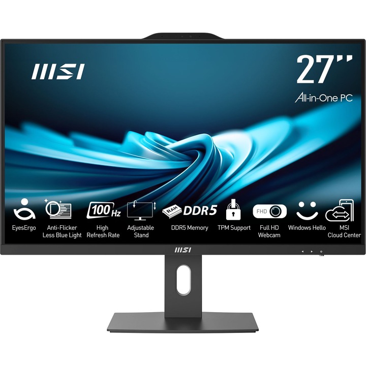 Настолен компютър MSI Pro AP272P 14M All-in-One, Процесор Intel Core i3-14100 (3.5/4.7GHz, 12M), 8 GB, 256 GB SSD M.2 NVMe, Intel UHD Graphics 730, Free DOS