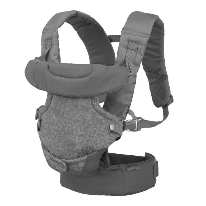 Ергономична бебешка раница 4 в 1, функция за носене на бебе, опора за глава, колан за опора на кръста, опора за раменете с възглавници, 4 регулируеми позиции, включен калъф Wonder, макс. 14,5 кг, сива
