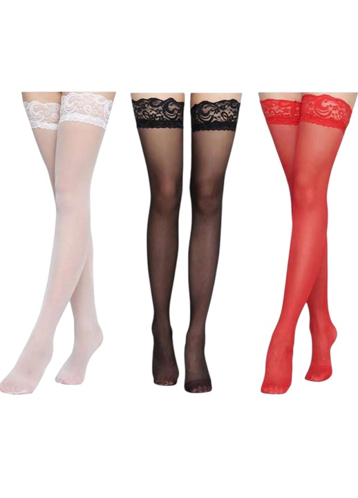 Set 3 perechi ciorapi cu dantela, 3culori, marime universala