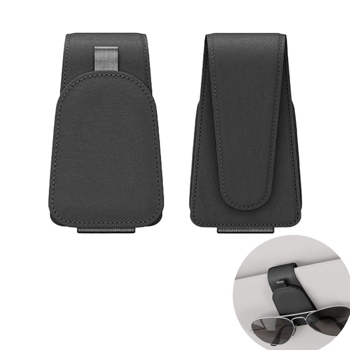 Suport auto pentru ochelari, TREXORA, prindere magnetica, design compact, gri, 10.5x5.5x3.5cm