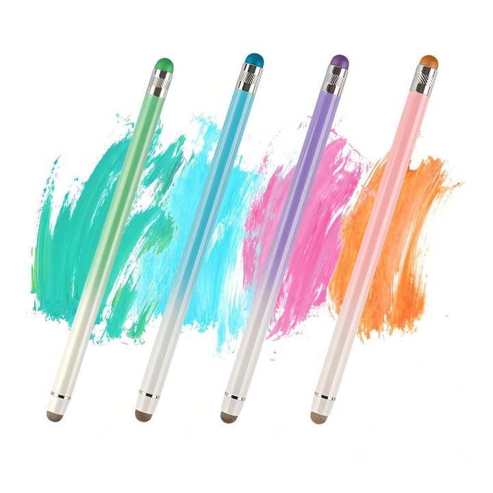 Set 4 stilouri pentru tableta, TREXORA, 2-in-1, fara intarziere, sensibilitate ridicata, multicolor
