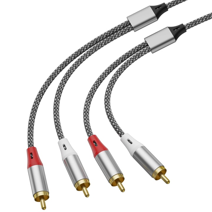 Audio kábel, 2RCA apa - 2RCA apa, TREXORA, 3m, többszínű, fonott védelem, stabil átvitel