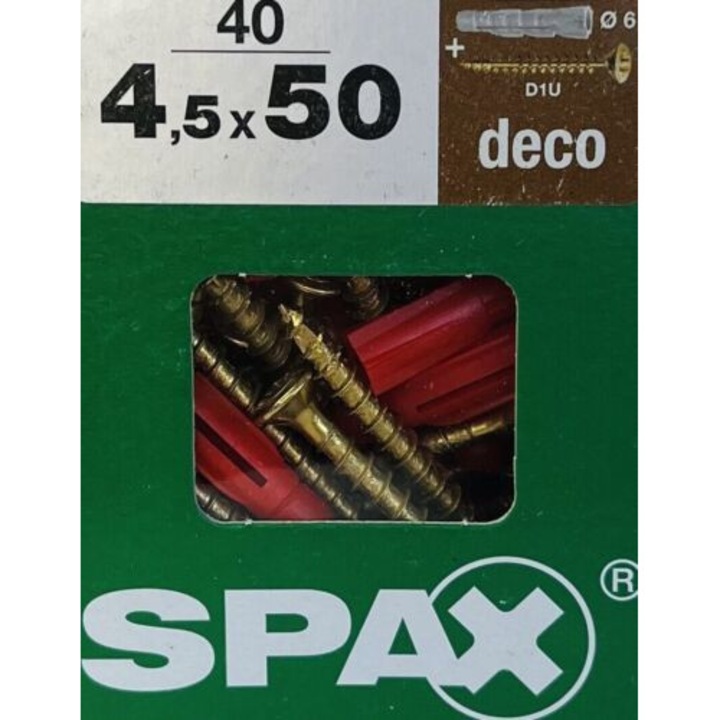 Diblu cu surub Spax 4.5x50, 40 buc