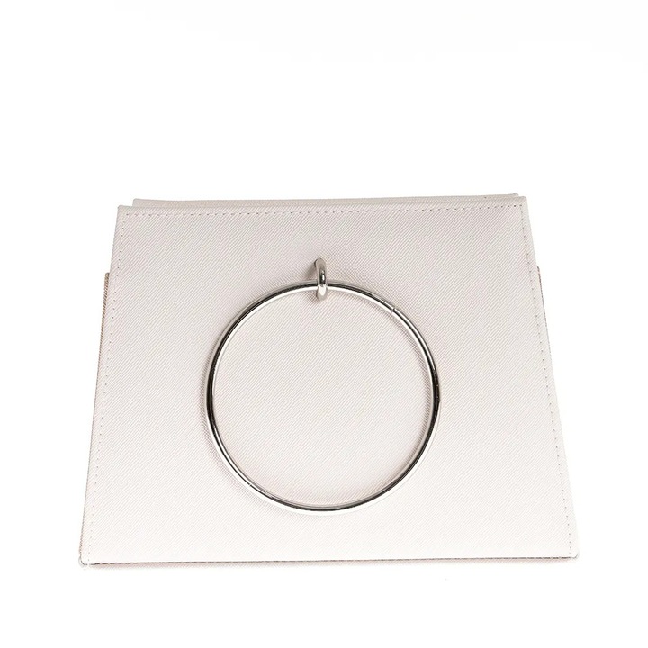 Geanta Meli Melo Paris, crem, manere metalice rotunde, 5x21x16cm, poliuretan, poliester