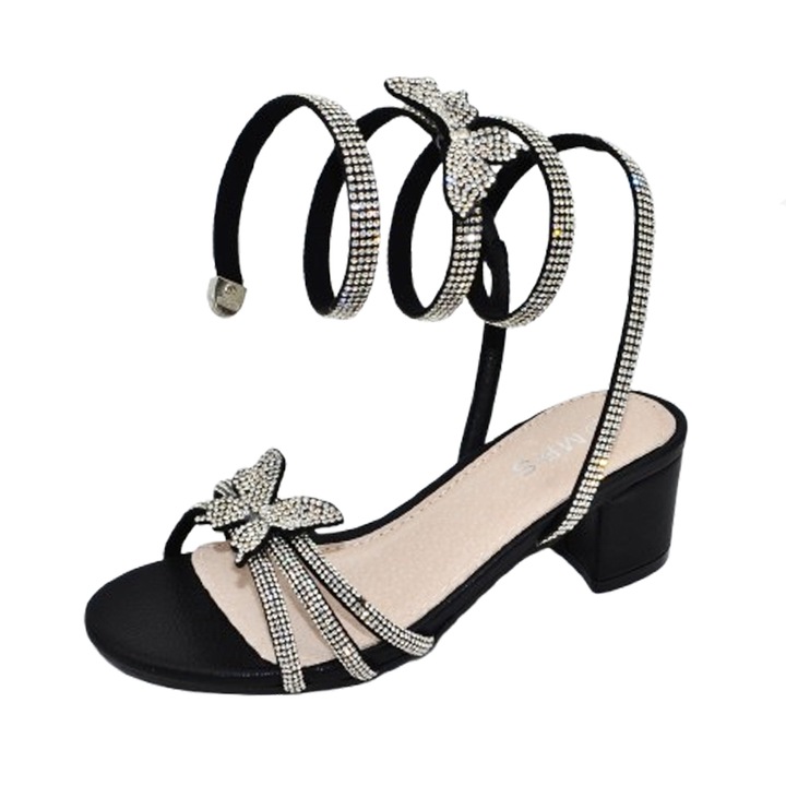 Гладиаторски сандали с токчета за момичета MRS M1056N, Черни 118124